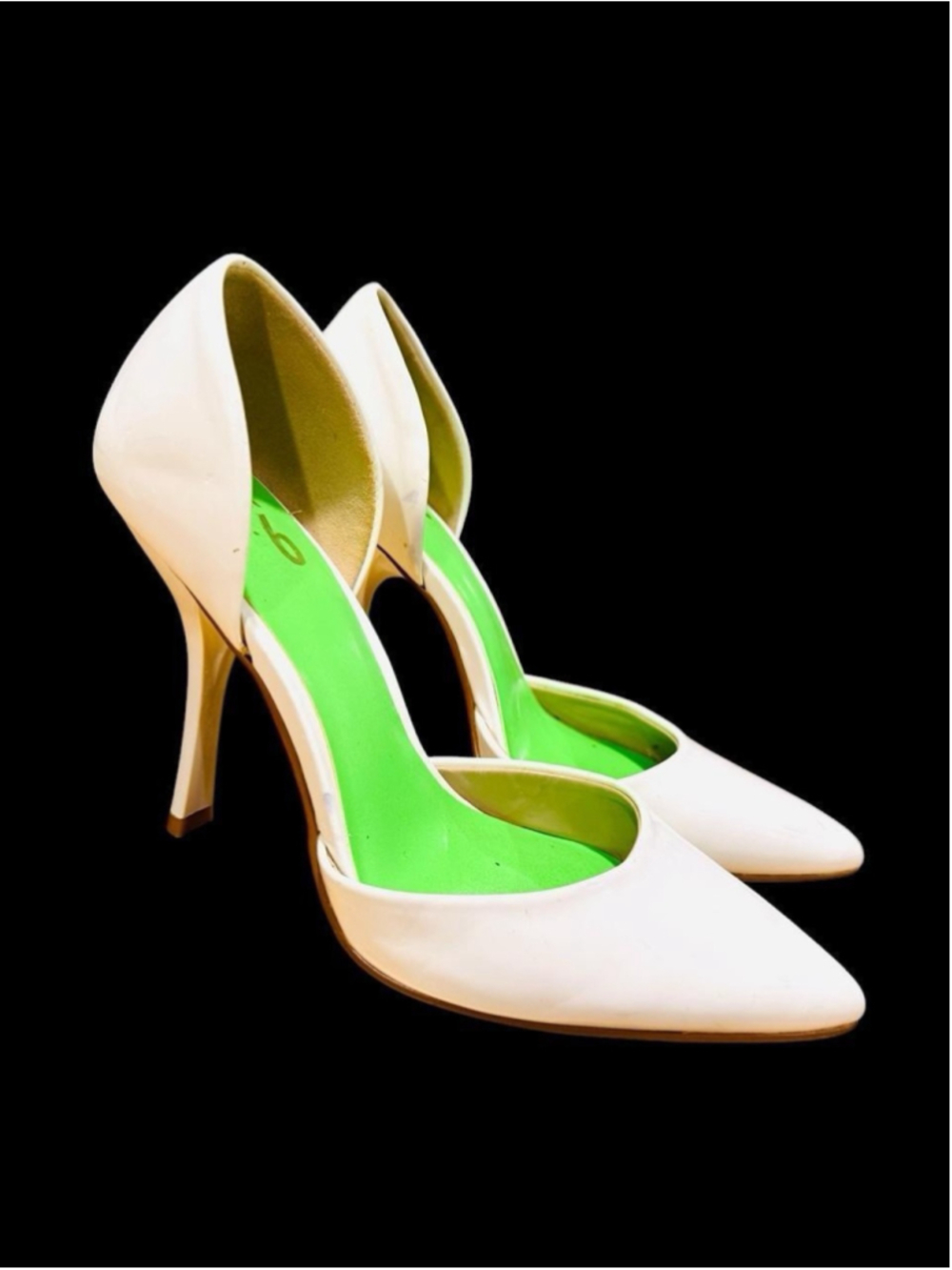 MIX NO. 6 White Pointed Toe Heels Neon Green D’Orsay Pumps 7 Dawnira Party Bride